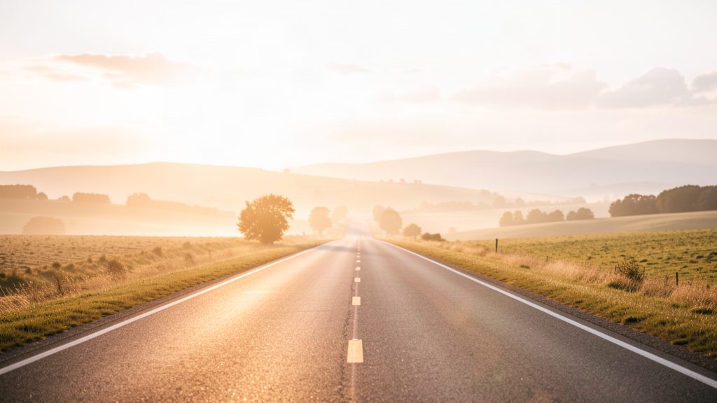 An open road stretching toward the morning light
